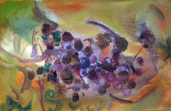 4. Vine,oil on antique hemp, 30x25cm, 2024